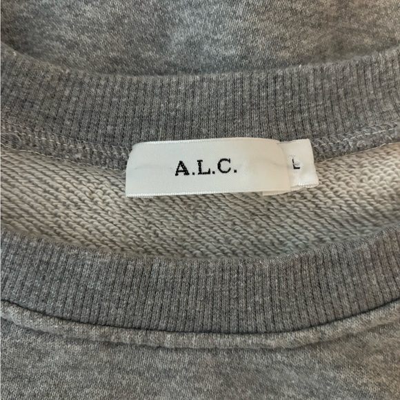 A.L.C. Gilmore Puffed Sleeve Rolled Hem Cropped Heather Gray Sweatshirt Sz Lg - Picture 2 of 6